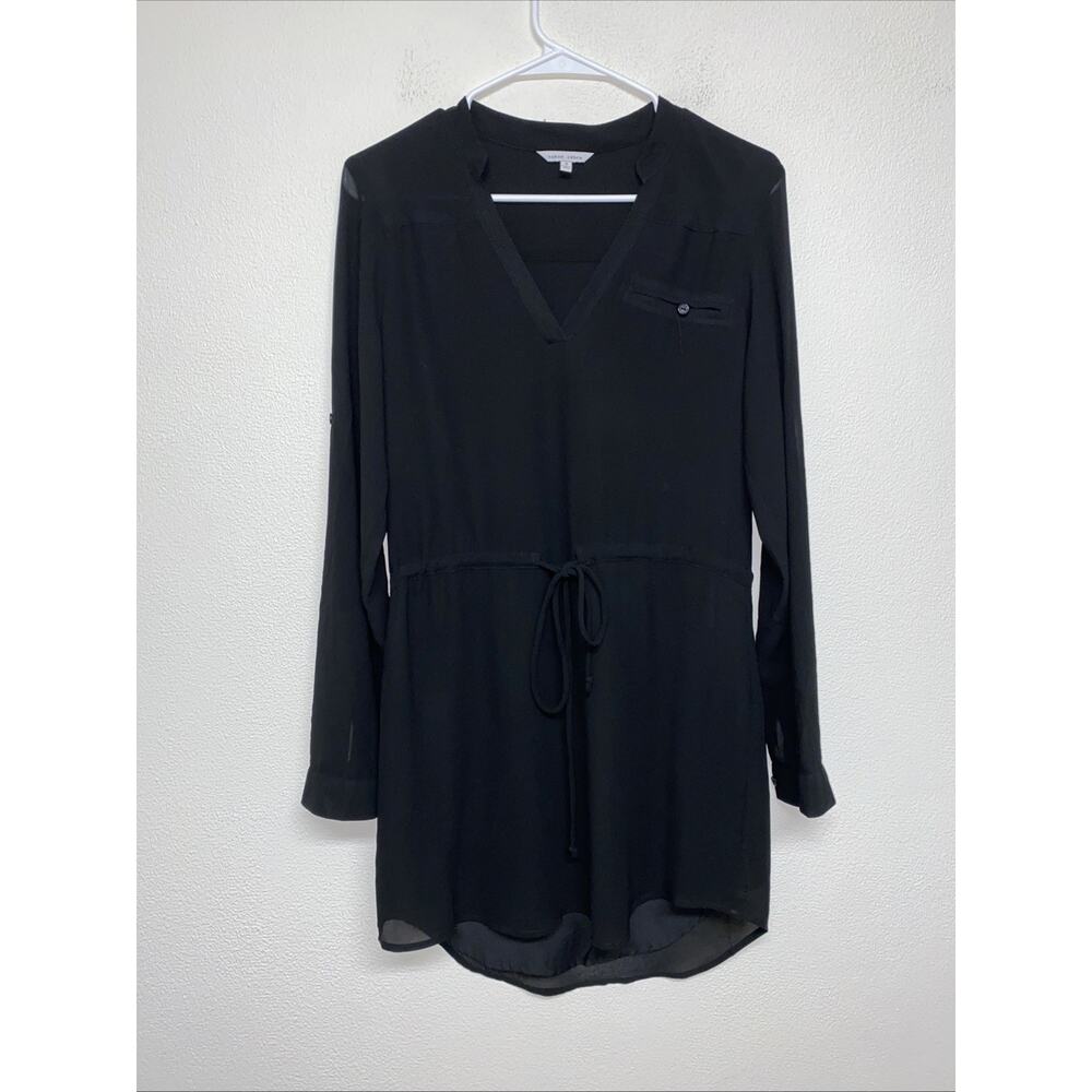 Naked Zebra Womena Shirt Dress Size S Sheer Long Sleeve Black Drawstring Waist